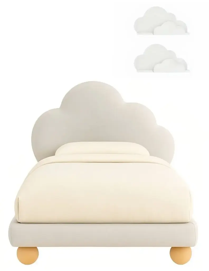Cama COZY CLOUD, Cama de diseño para bebes y niños incluye Cabecera de nube + Base de cama + Somier de Alta Resistencia + Regalo