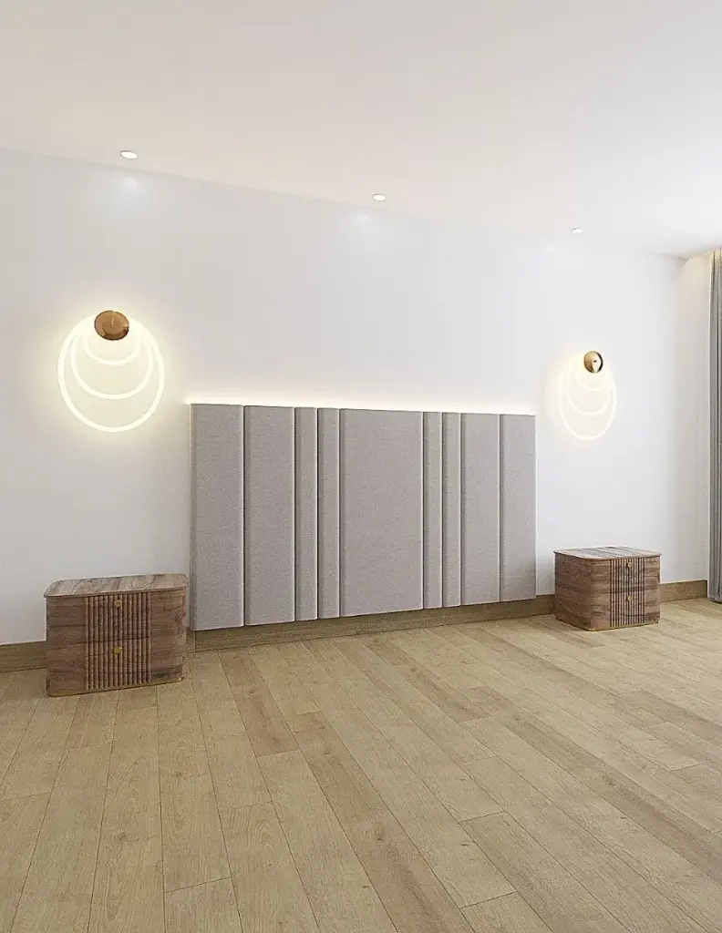 Cabecera DESIGN LUXURY HOLLAND VELVET 120 cm altura. Cabecera en combinaciones de paneles en 60 ,30 y 15 cm de tapiceria de Calidad Superior, Base de cama Reforzado con angulos de Acero y Somier de Alta Resistencia