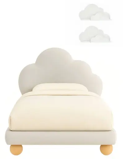 Cama COZY CLOUD, Cama de diseño para bebes y niños incluye Cabecera de nube + Base de cama + Somier de Alta Resistencia + Regalo