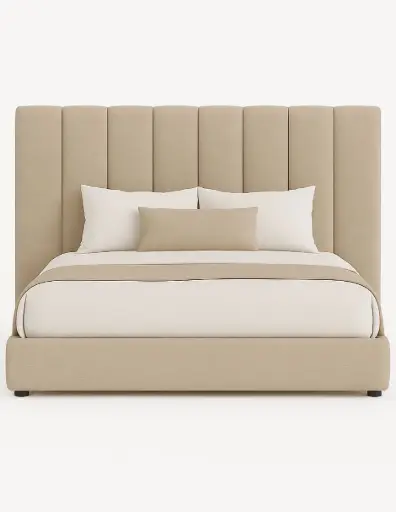 Cama MODERN LUXURY Imperio PLUS con tela de nudo liso suave, Cabecera con patrones de 120 cm altura y 30 cm ancho, con tapicería de Calidad Superior + Base de cama Reforzado con angulos de Acero + Somier de Alta Resistencia + Luz LED ambiental con control remoto 